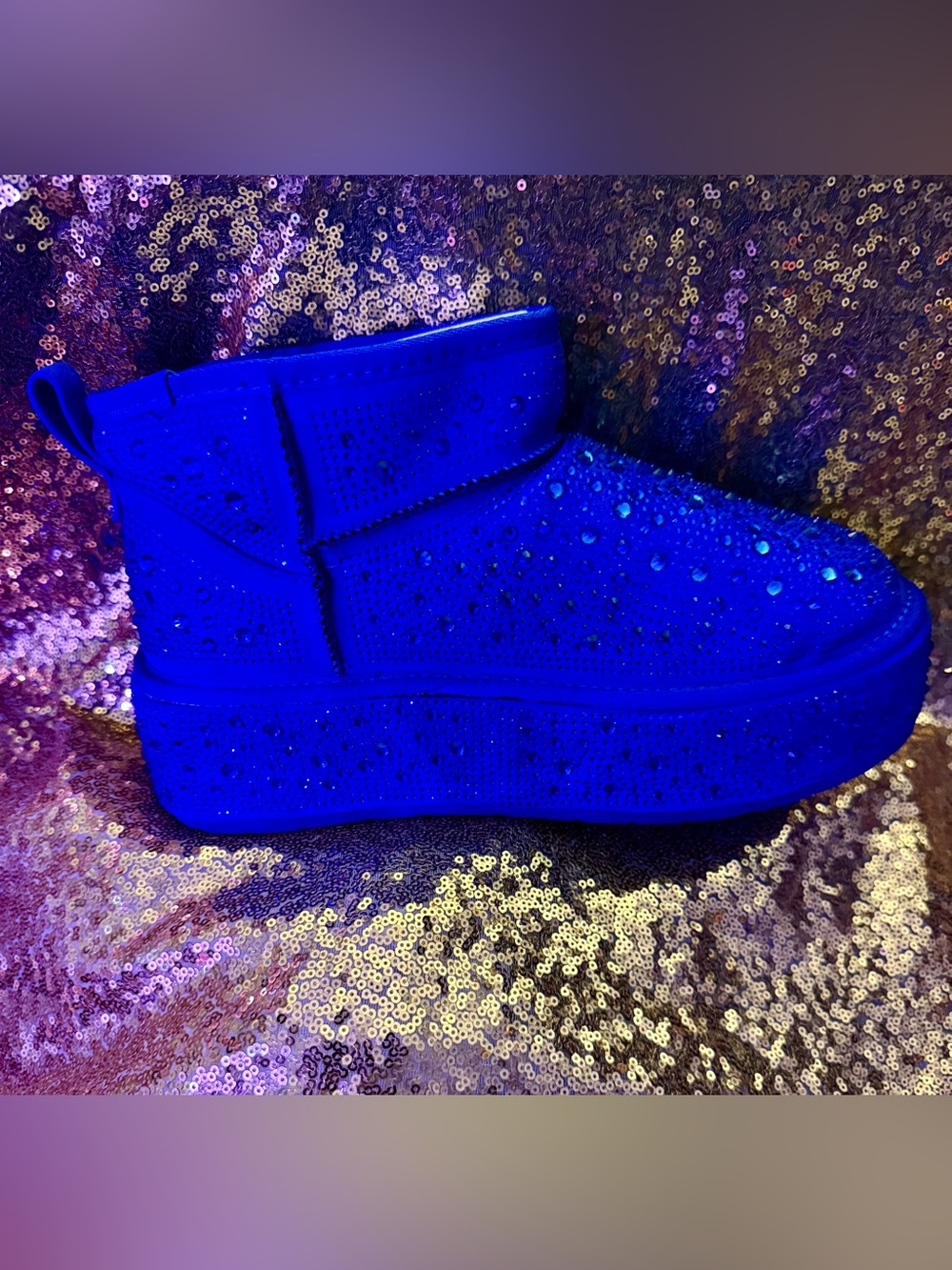 Crystal-Embellished Ankle Boot - Blue